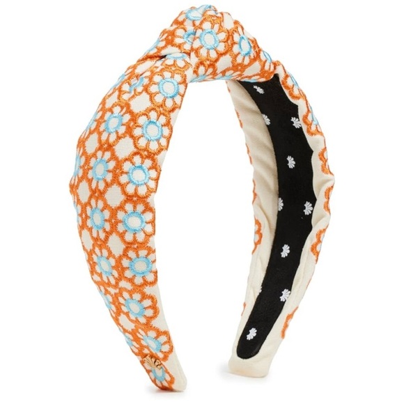 NWT LELE SADOUGHI Marigold Embroidered Knotted Headband Papaya Orange and Blue LELE SADOUGHI Marigold Embroidered Knotted Headband Papaya main image 3